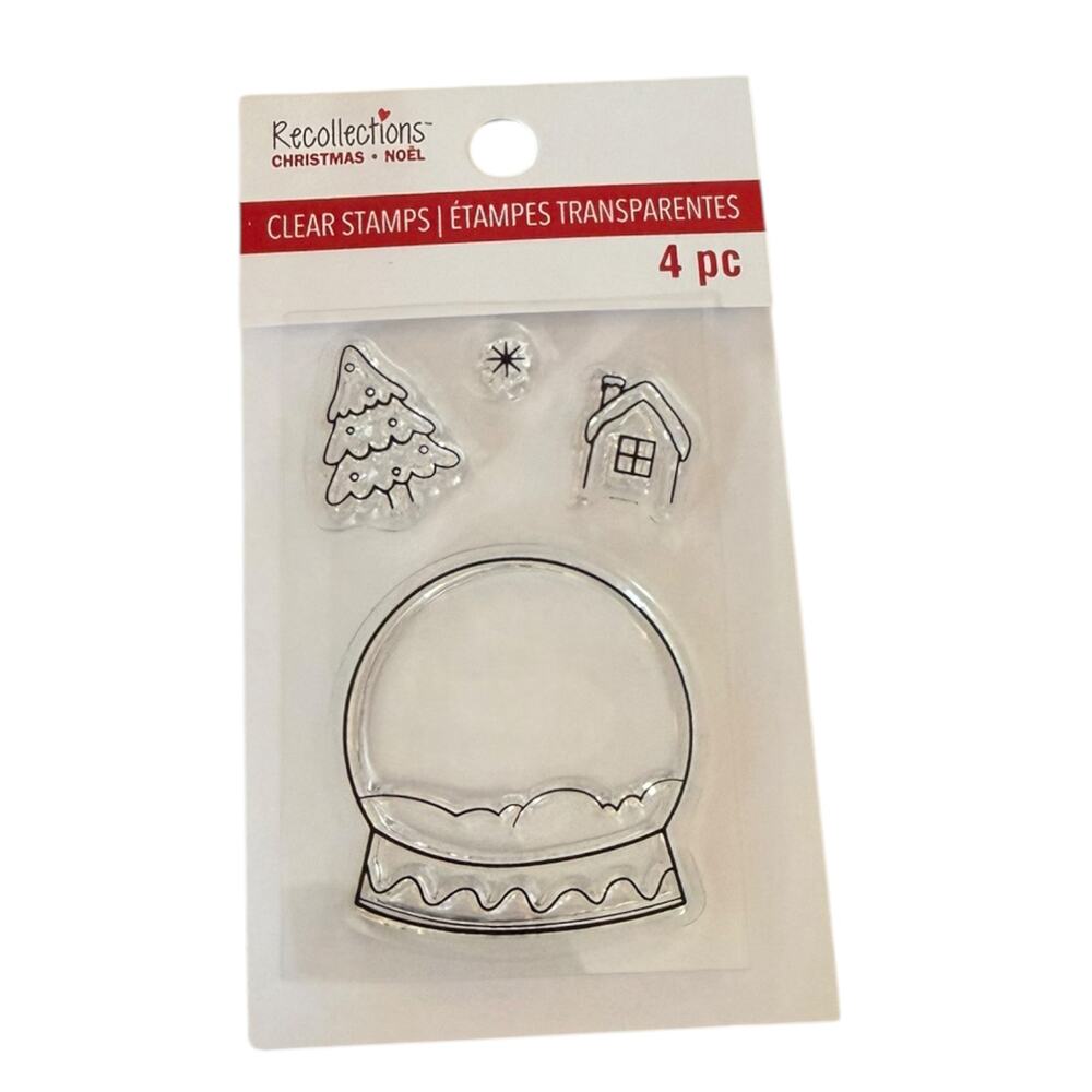 Recollections Christmas Holiday Globe 4 Piece Clear Cling Rubber Stamps